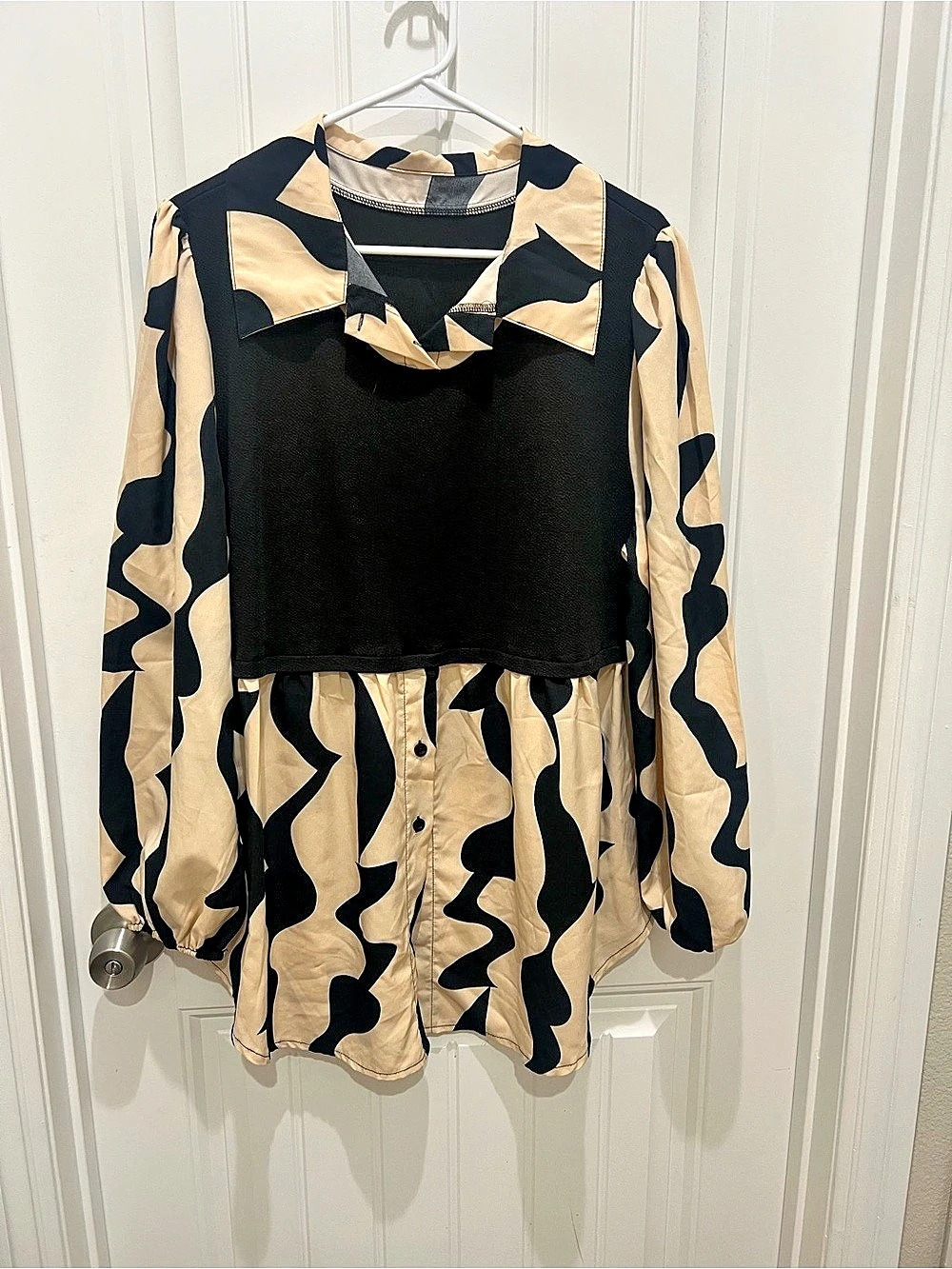 Emery Rose Abstract Print Blouse Black & Cream Size 3XL Like New